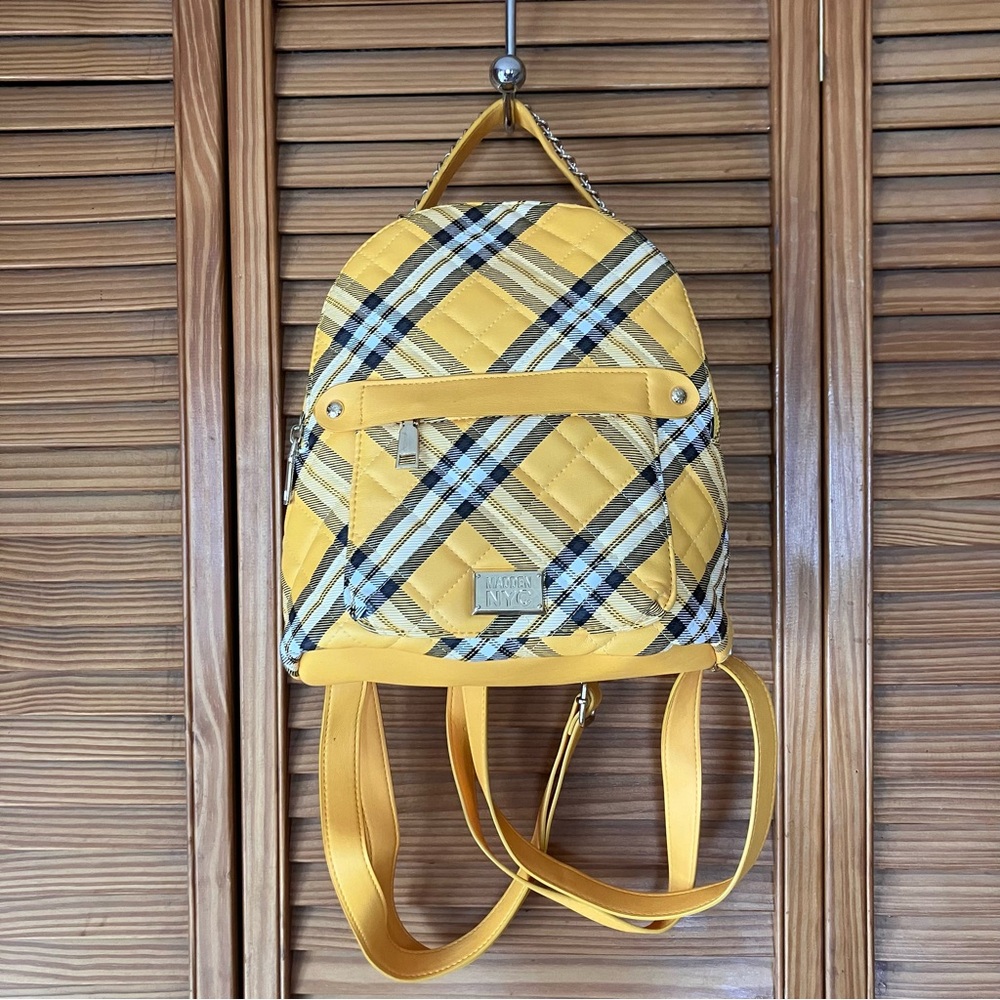 Madden NYC Yellow Plaid Quilted Mini Backpack Clueless Prep Schoolgirl 10”